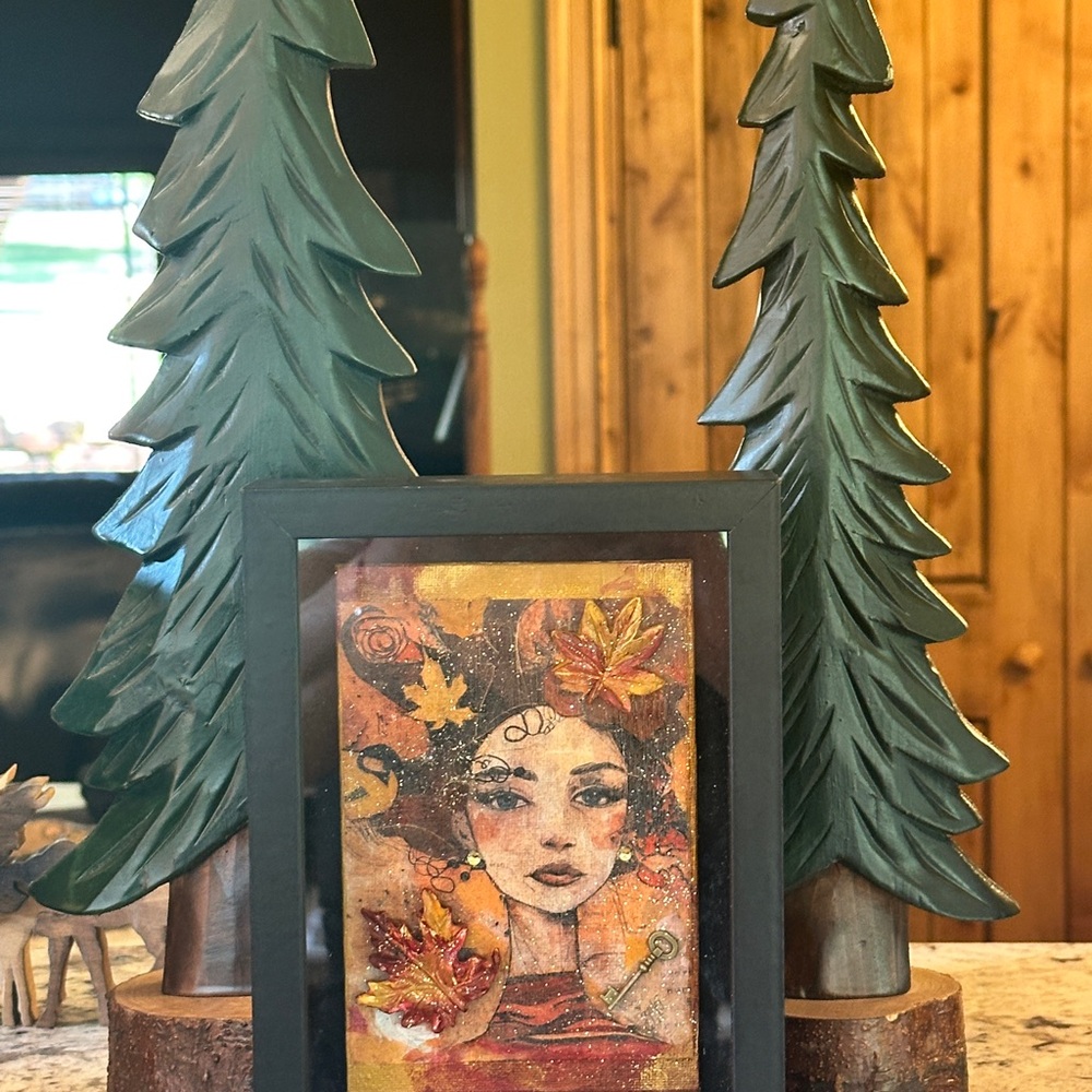Original Handmade Mix Media Artwork In Shadow Box  Autumn Whisper Woman  NEW